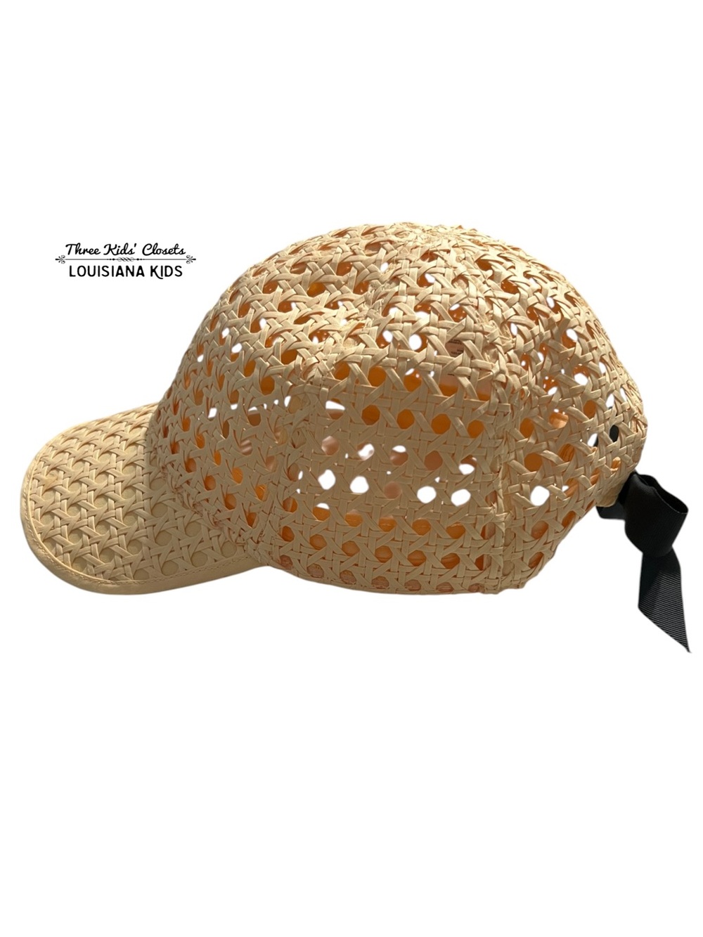 Crewcuts ONE SIZE Raffia Woven Baseball Cap with Black Bow
